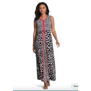 Chico's Mixed Dot Maxi Dress Sleeveless Black White Red Office Travel 1 M 8‎